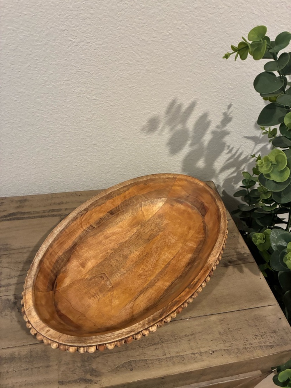 Decorative Wood Bowl with Beading.
